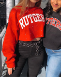 Custom College Bedazzled Cropped Crewneck Sweater