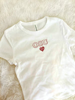 Custom College Heart Embroidered Baby tee