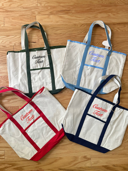 Embroidered Text Canvas Tote