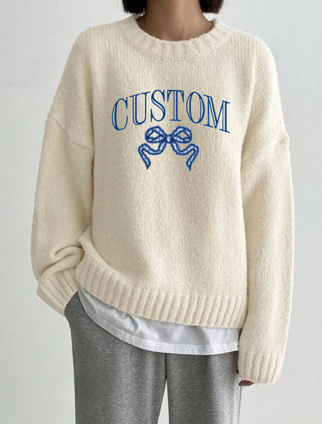 Embroidered Custom College Bow Knit Sweater