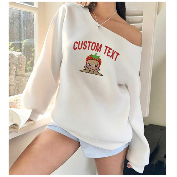 Embroidered Angel Off The Shoulder Crewneck