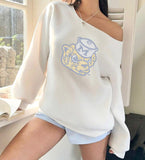 Rhinestone Logo Off The Shoulder Sweater