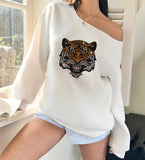 Rhinestone Logo Off The Shoulder Sweater