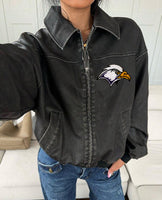 Embroidered PU Leather Vintage Bomber Jacket