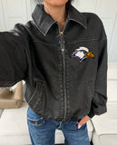 Embroidered PU Leather Vintage Bomber Jacket