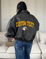 Embroidered PU Leather Vintage Bomber Jacket