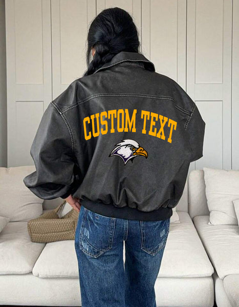 Embroidered PU Leather Vintage Bomber Jacket