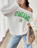 Embroidered Custom Star Off the Shoulder Knit Sweater