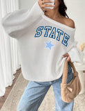 Embroidered Custom Star Off the Shoulder Knit Sweater