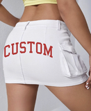 Custom College Denim Cargo Mini Skirt