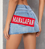 Custom College Patched Denim Mini Skirt