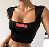 Custom College Ribbed Cap Sleeve Crop Top