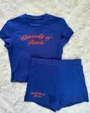 Custom College Cursive Baby tee and Shorts Set