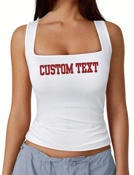 Custom College Text Square Neck Top