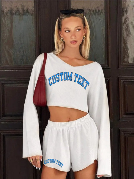 Custom College Cropped Long Sleeve and Shorts Set