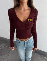 Embroidered Custom College Cinched Waist Knit Sweater