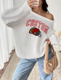 Embroidered Custom Football Off the Shoulder Knit Sweater.