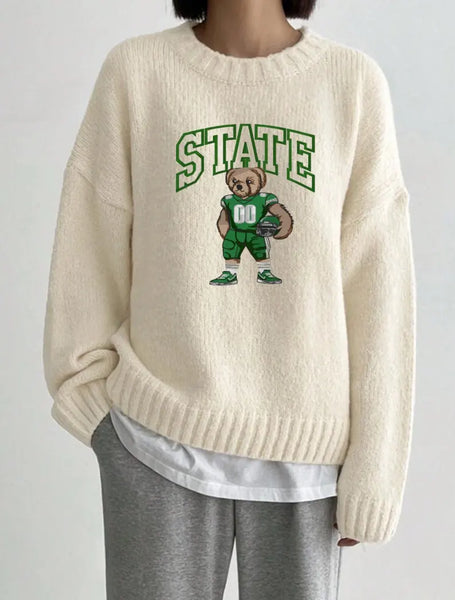 Embroidered Custom College Teddy Football Knit Sweater